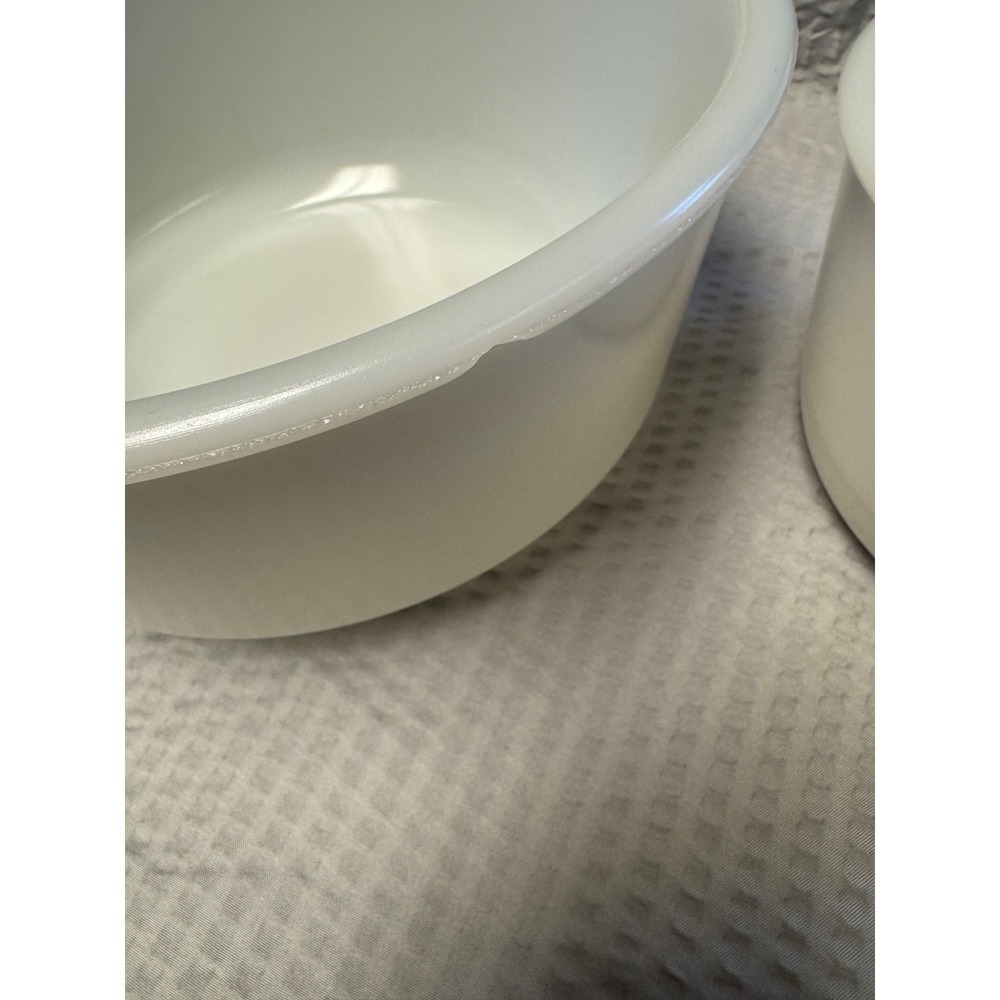 Vintage White Glass Mixing Bowls Crock 6" & 9" Diameter Set of 2 - Picture 6 of 16